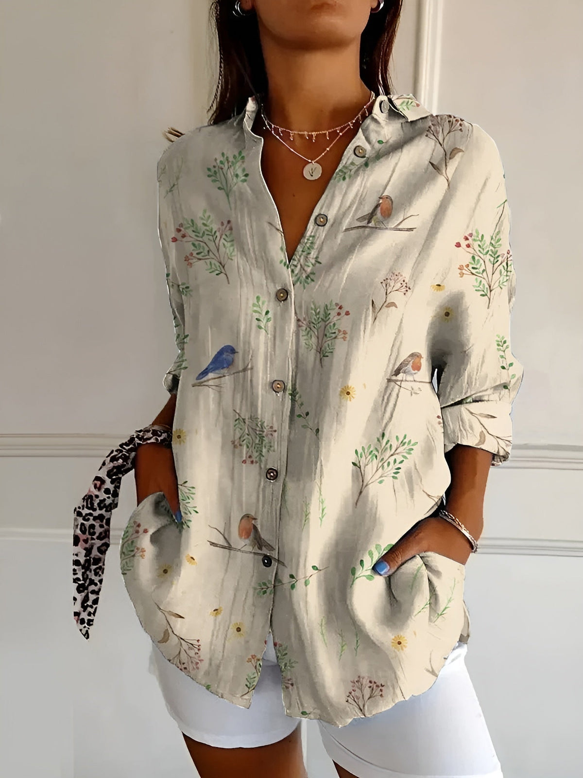 Women's Vibrant Floral Button-Up Blouse