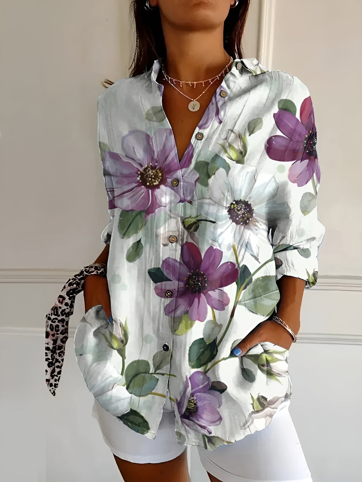 Women's Vibrant Floral Button-Up Blouse