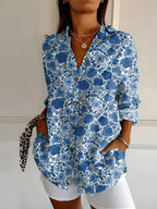 Women's Vibrant Floral Button-Up Blouse