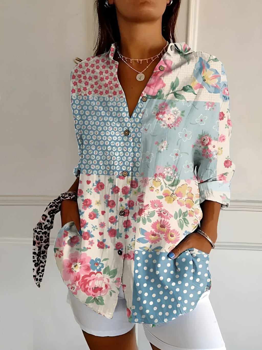 Women's Vibrant Floral Button-Up Blouse