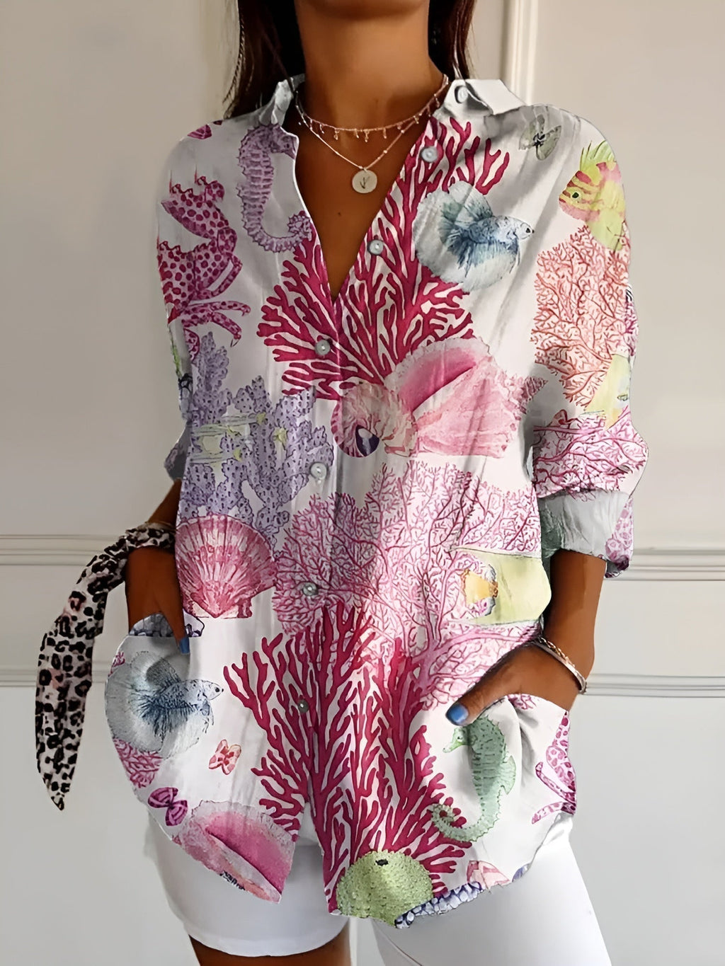 Women's Vibrant Floral Button-Up Blouse
