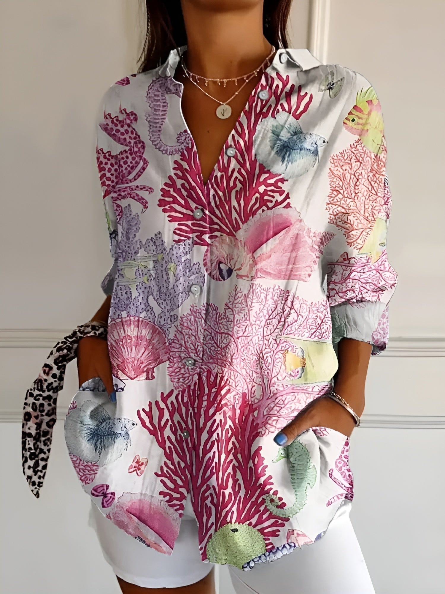 Women's Vibrant Floral Button-Up Blouse
