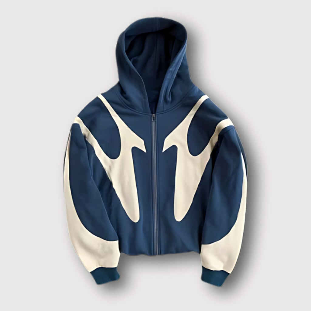 Kai | Men’s Graphic Contrast-Appliqué Heavyweight Zip Hoodie
