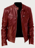 Damian | Men’s Burgundy Leather Snap-Collar Cafe Racer Jacket