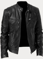 Damian | Men’s Burgundy Leather Snap-Collar Cafe Racer Jacket