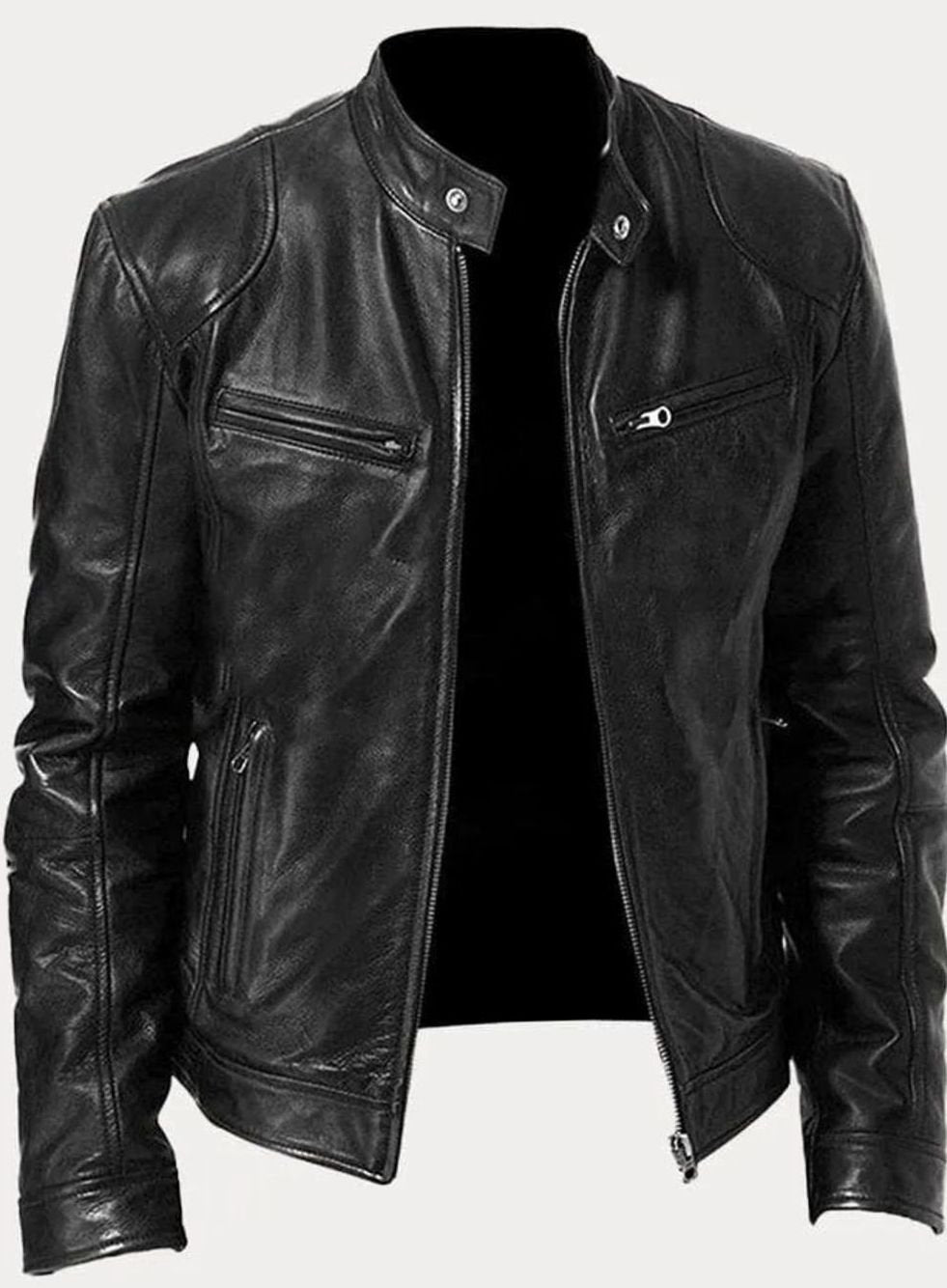 Damian | Men’s Burgundy Leather Snap-Collar Cafe Racer Jacket