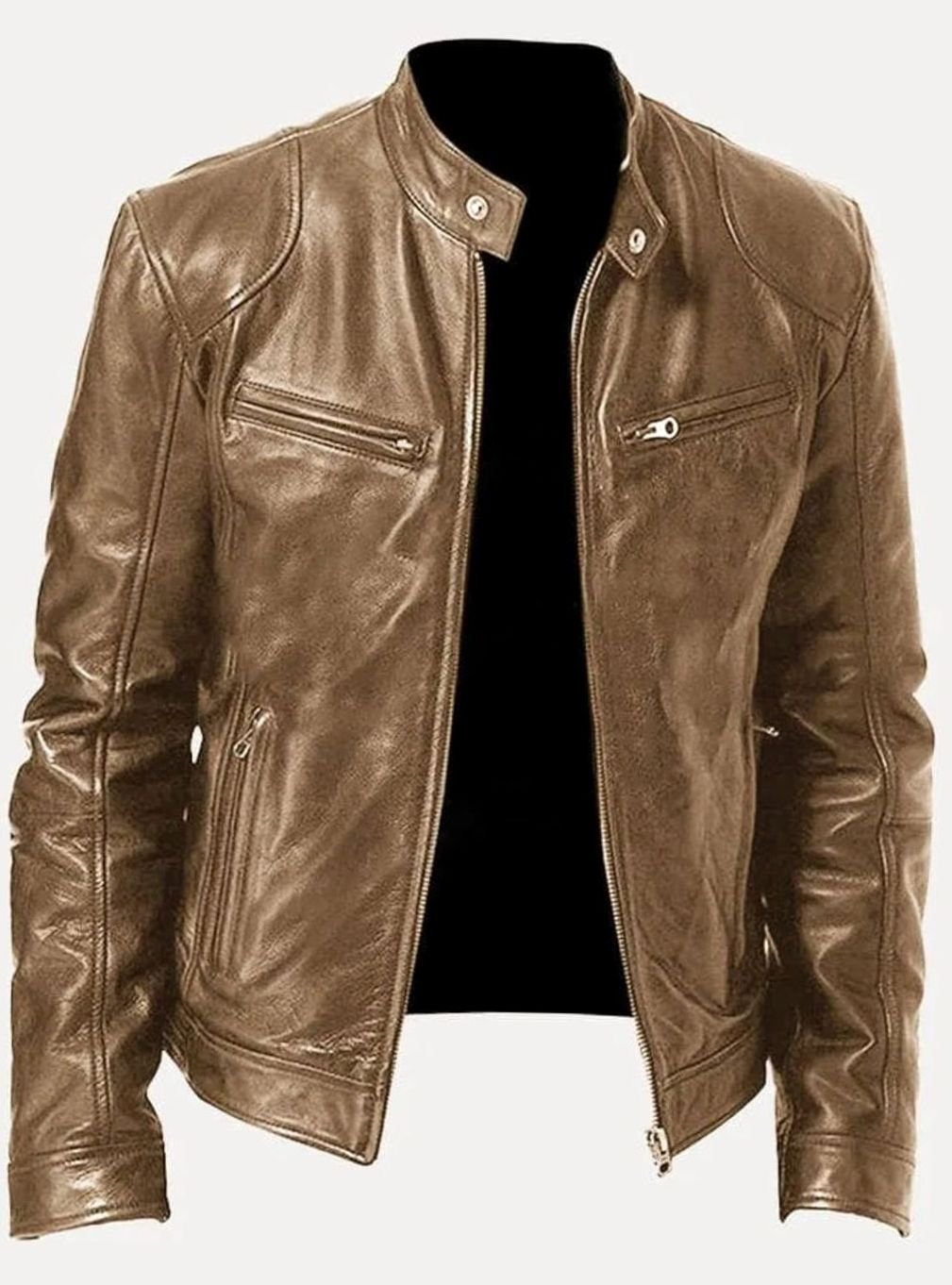 Damian | Men’s Burgundy Leather Snap-Collar Cafe Racer Jacket
