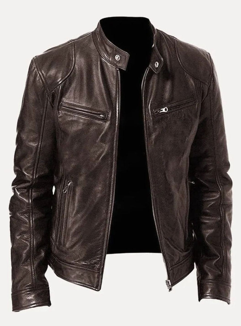 Damian | Men’s Burgundy Leather Snap-Collar Cafe Racer Jacket