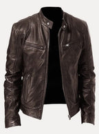 Damian | Men’s Burgundy Leather Snap-Collar Cafe Racer Jacket