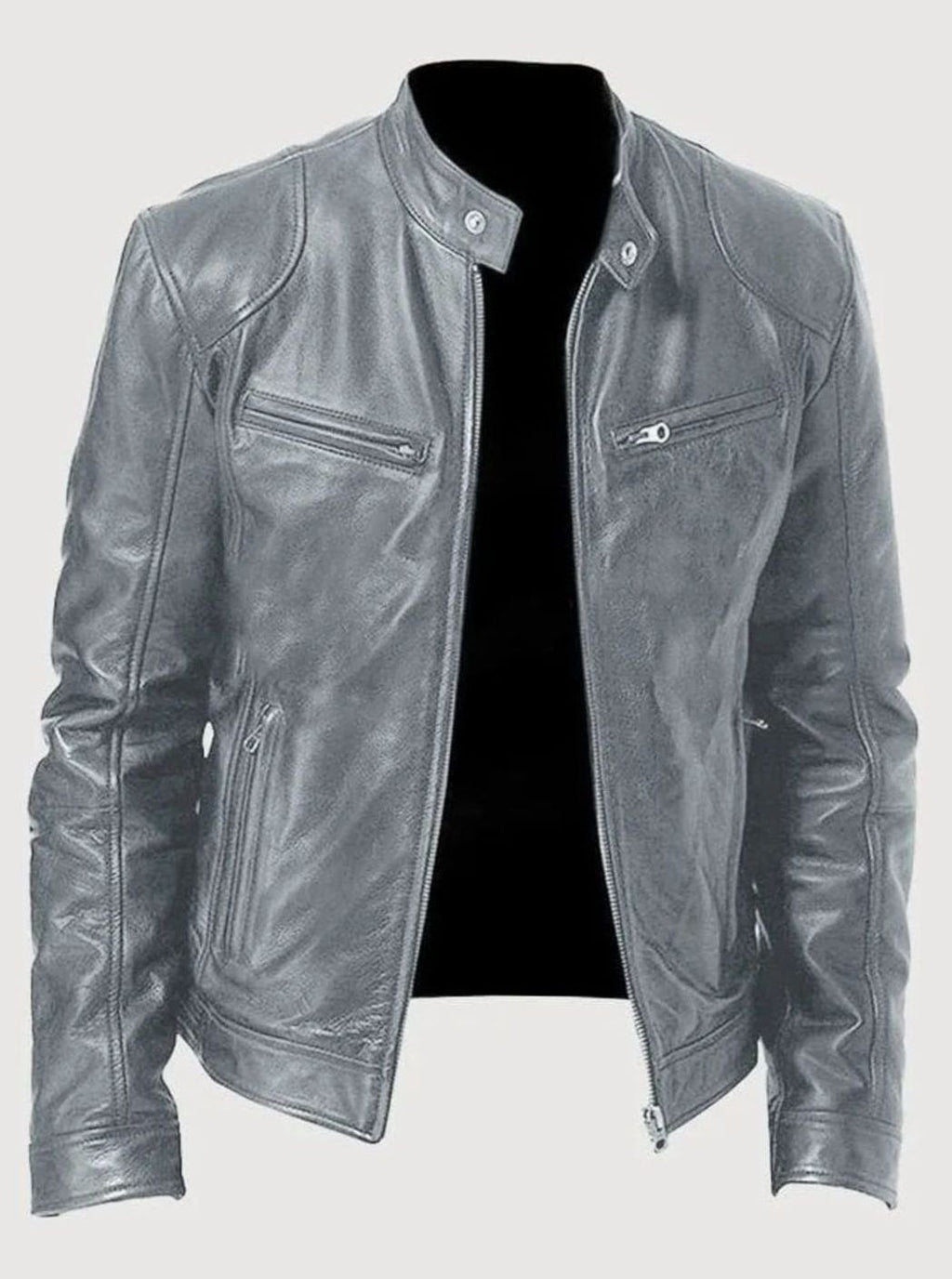 Damian | Men’s Burgundy Leather Snap-Collar Cafe Racer Jacket