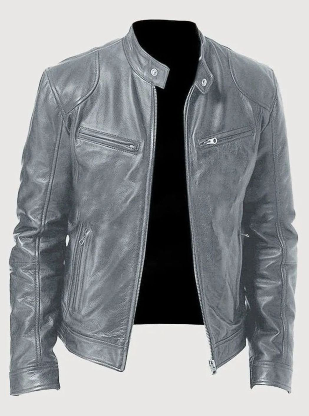 Damian | Men’s Burgundy Leather Snap-Collar Cafe Racer Jacket