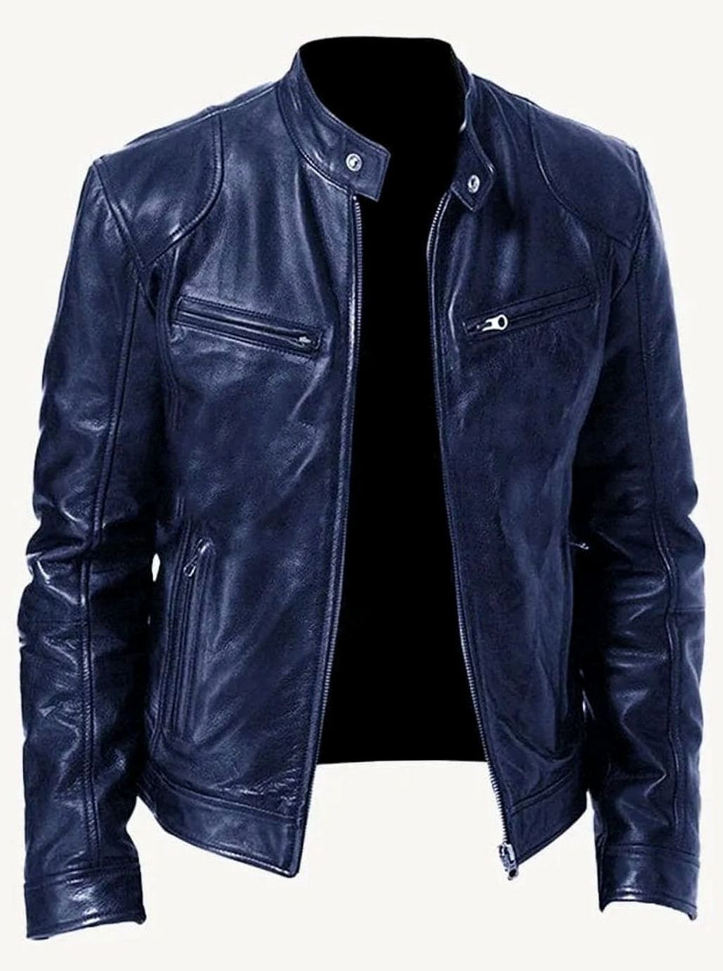 Damian | Men’s Burgundy Leather Snap-Collar Cafe Racer Jacket