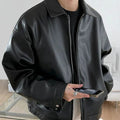 Damon | Men’s Minimalist Point-Collar Faux-Leather Zip Jacket