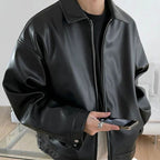 Damon | Men’s Minimalist Point-Collar Faux-Leather Zip Jacket