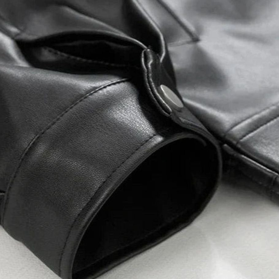Damon | Men’s Minimalist Point-Collar Faux-Leather Zip Jacket