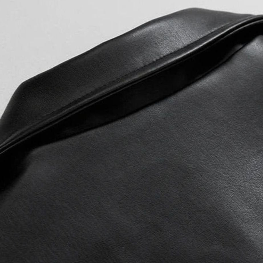 Damon | Men’s Minimalist Point-Collar Faux-Leather Zip Jacket