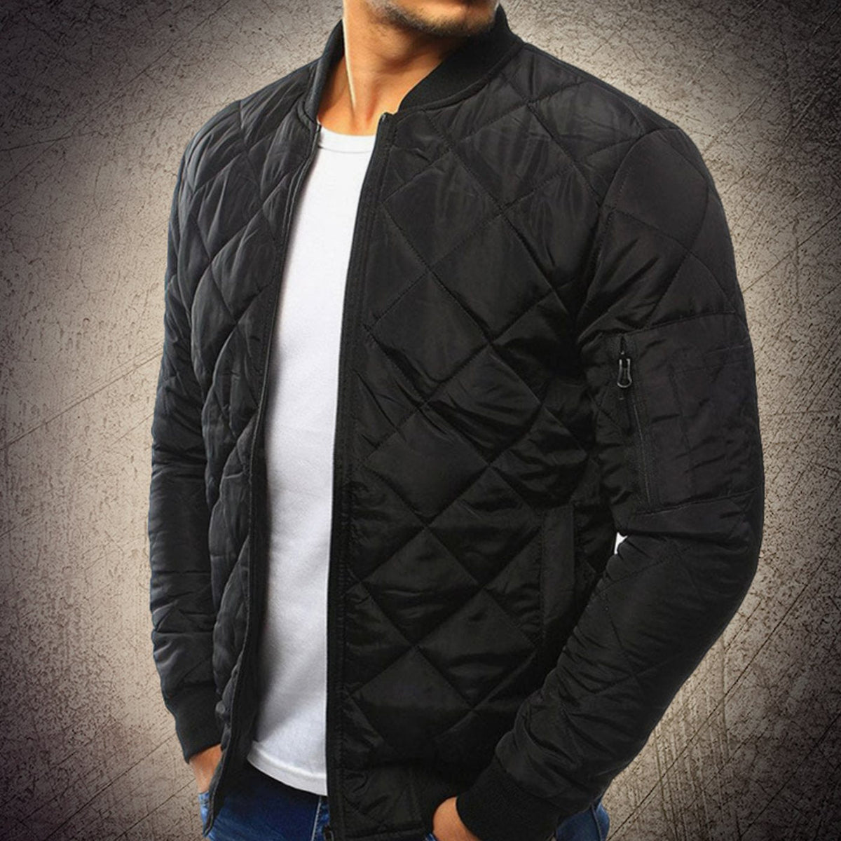 Jax | Men’s Diamond-Quilted Zip-Front Flight Bomber Jacket