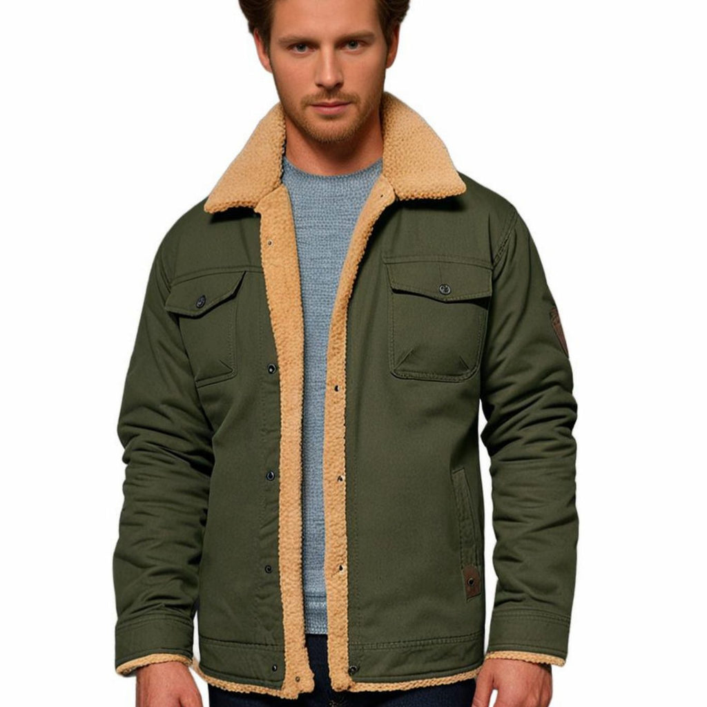 Ethan | Men’s Sherpa-Lined Canvas Trucker Jacket with Fleece Collar
