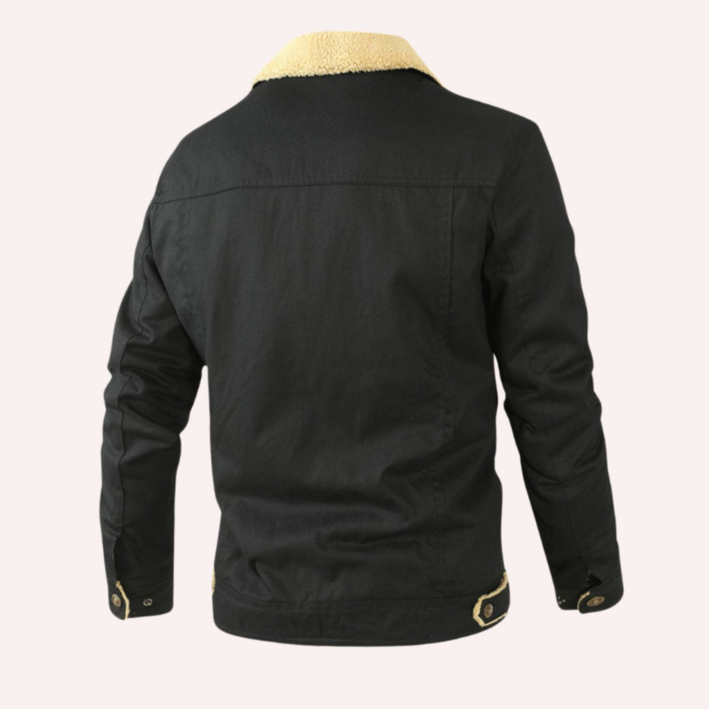 Ethan | Men’s Sherpa-Lined Canvas Trucker Jacket with Fleece Collar