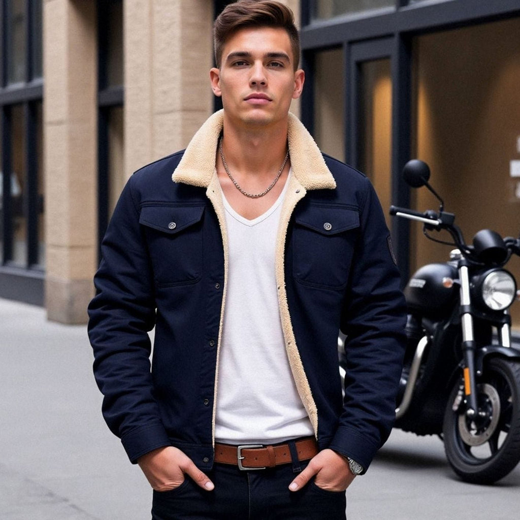 Ethan | Men’s Sherpa-Lined Canvas Trucker Jacket with Fleece Collar