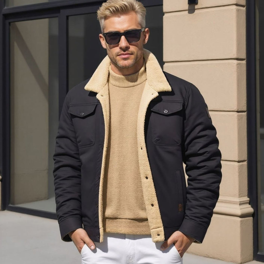 Ethan | Men’s Sherpa-Lined Canvas Trucker Jacket with Fleece Collar