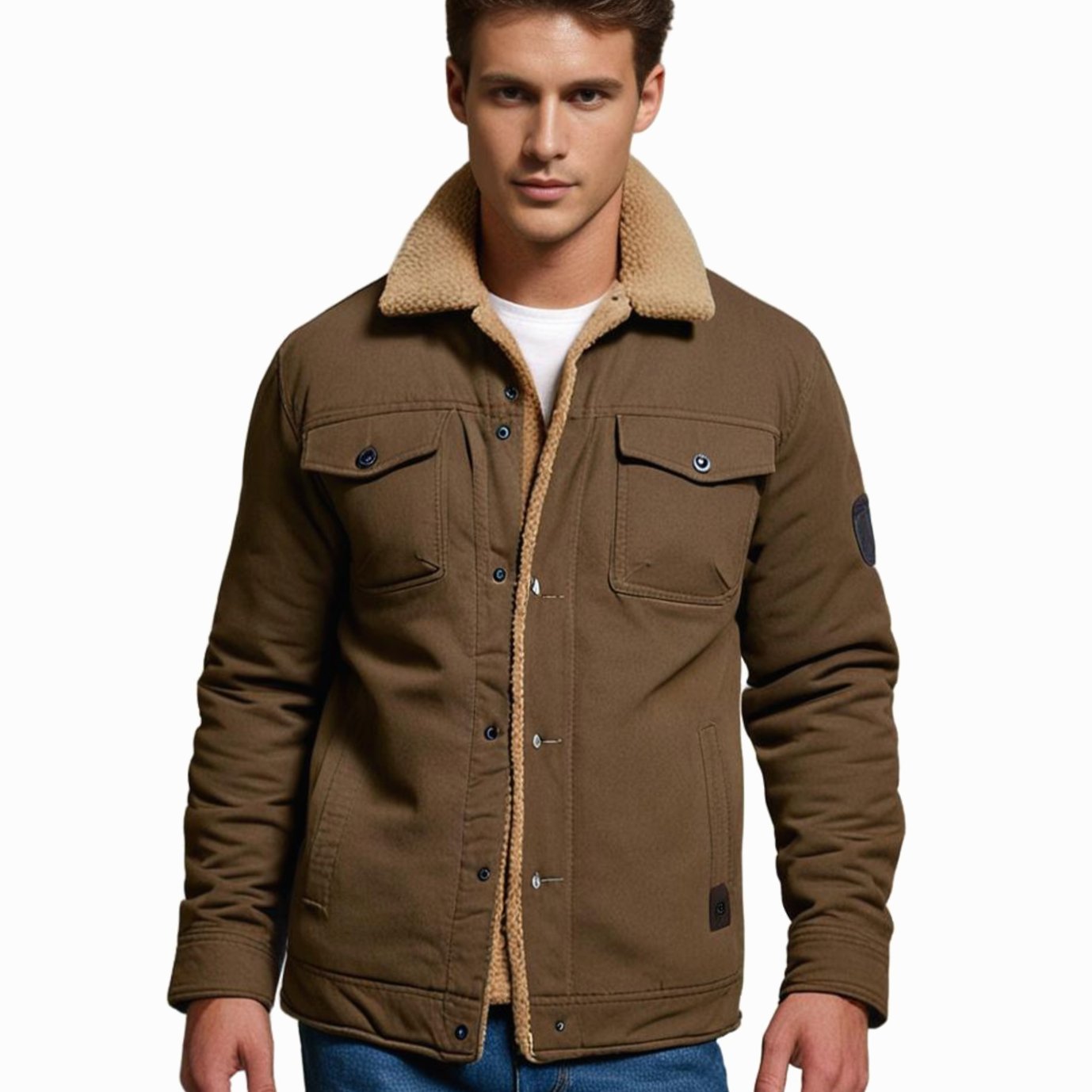 Ethan | Men’s Sherpa-Lined Canvas Trucker Jacket with Fleece Collar