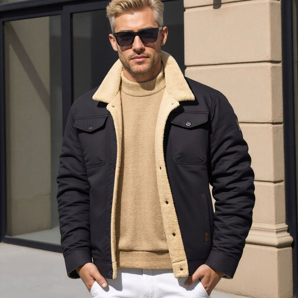 Wyatt | Men’s Contrast Sherpa-Lined Canvas Trucker Jacket