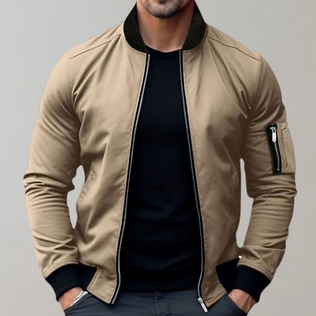 Cole | Men’s Contrast Ribbed Sleeve-Zip Bomber Jacket