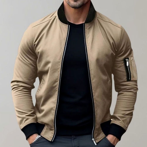 Cole | Men’s Contrast Ribbed Sleeve-Zip Bomber Jacket