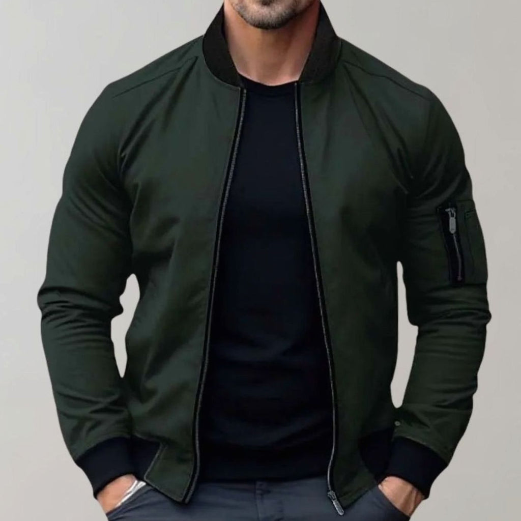 Cole | Men’s Contrast Ribbed Sleeve-Zip Bomber Jacket