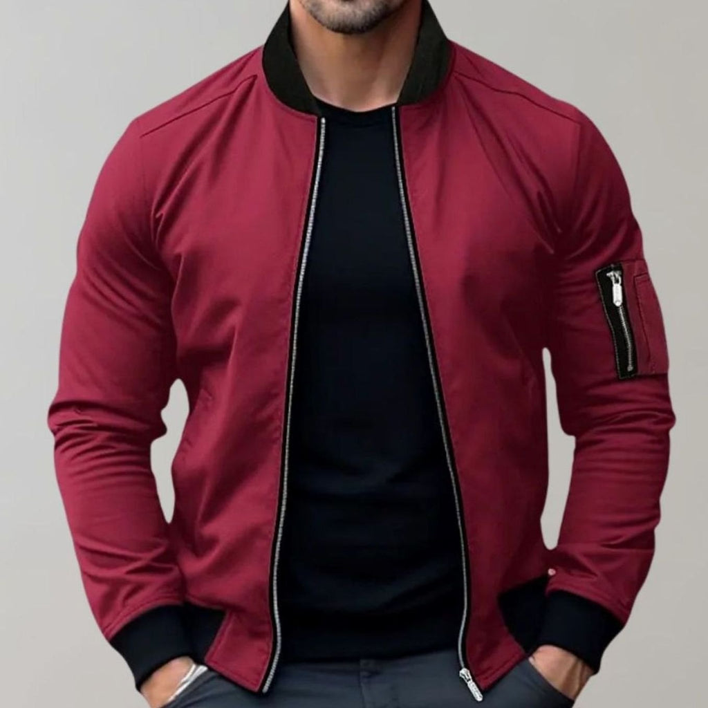 Cole | Men’s Contrast Ribbed Sleeve-Zip Bomber Jacket