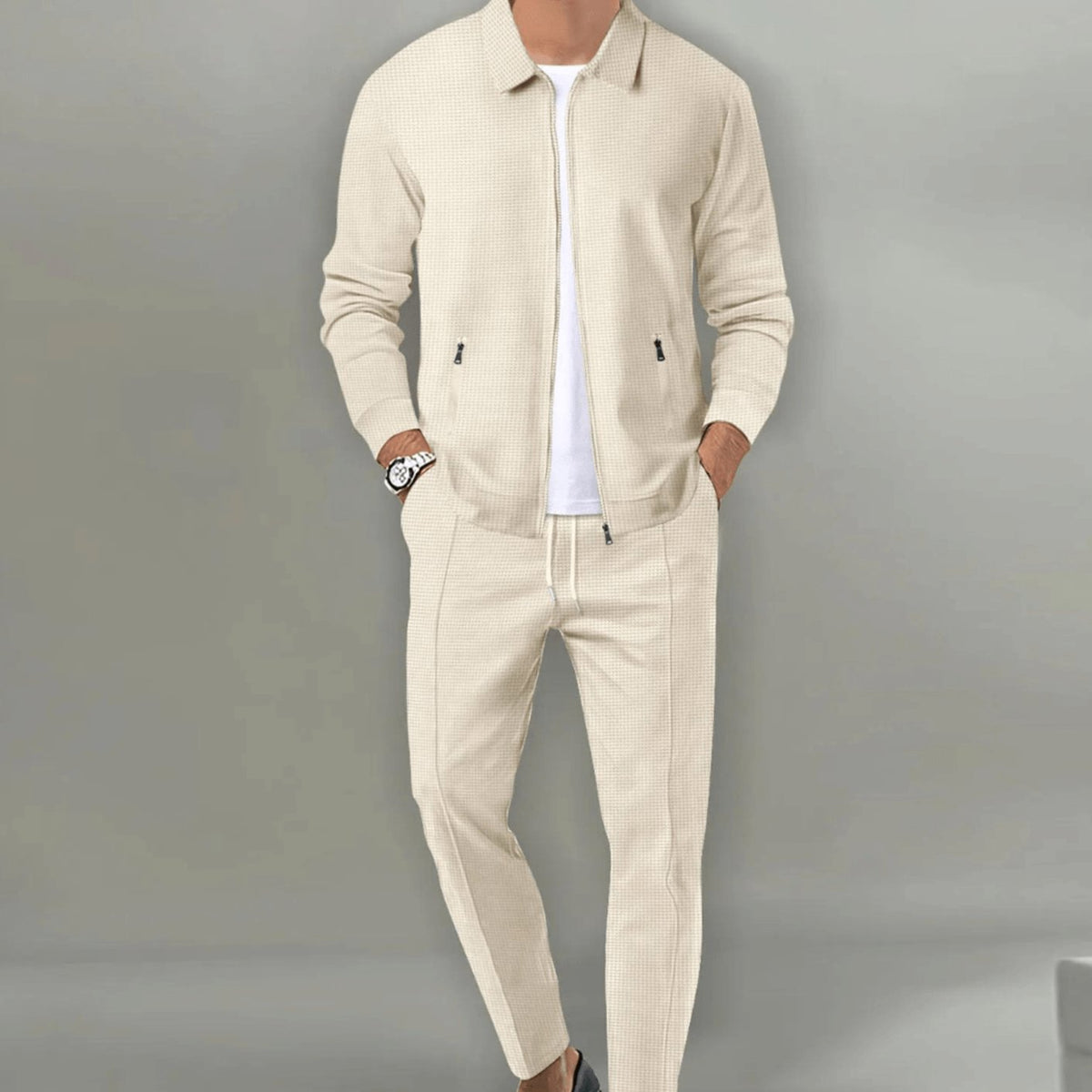 Soren | Men’s Collared Full-Zip Knit Jacket & Tapered Trouser Set