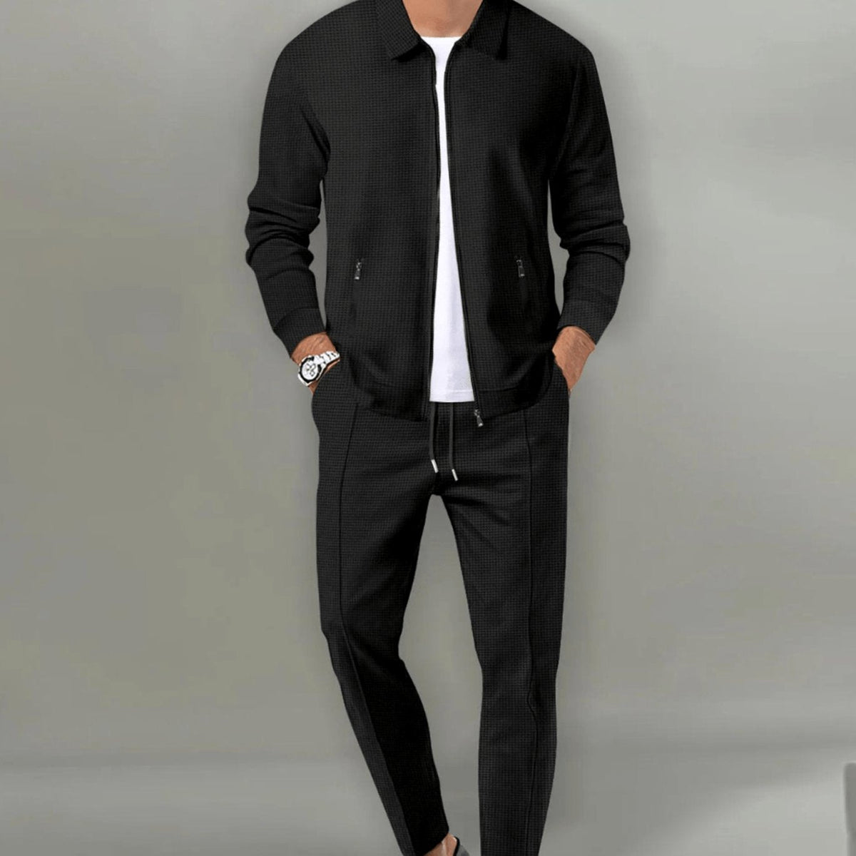 Soren | Men’s Collared Full-Zip Knit Jacket & Tapered Trouser Set