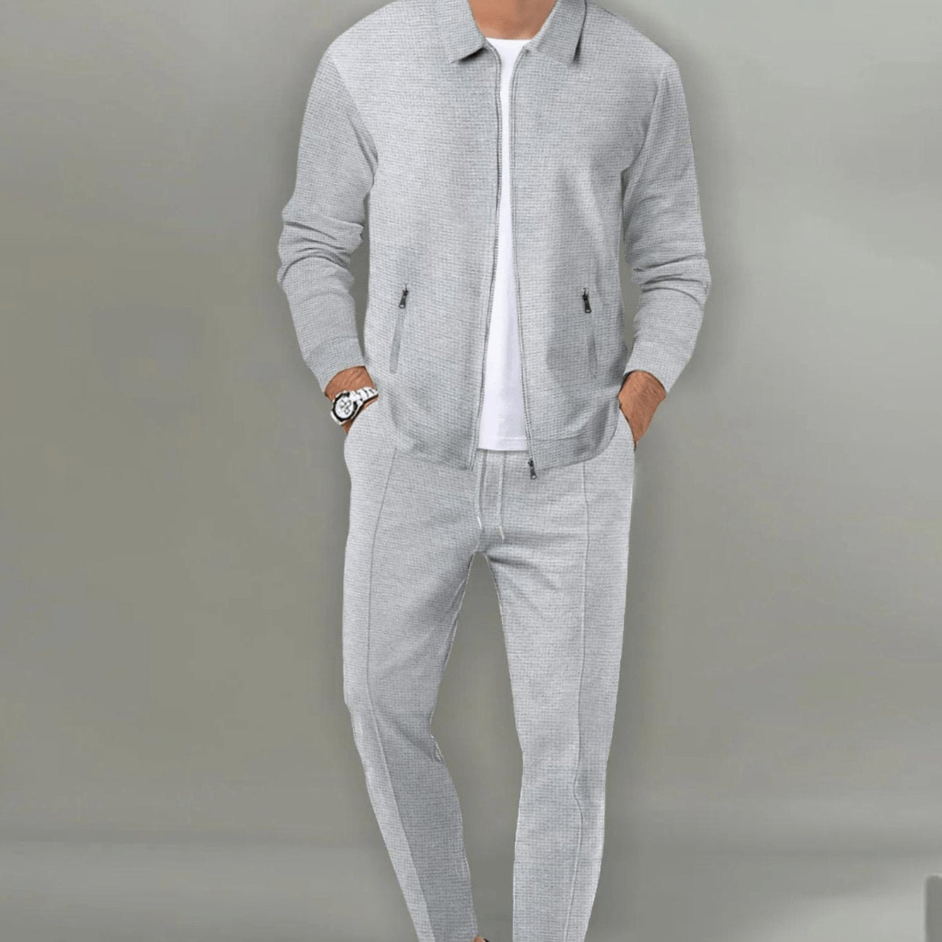 Soren | Men’s Collared Full-Zip Knit Jacket & Tapered Trouser Set