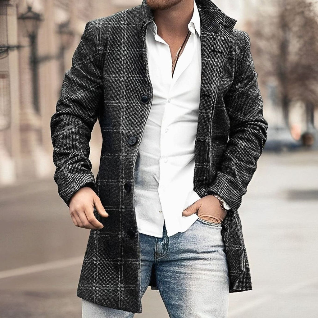 Vance | Men’s Stand-Collar Textured Tweed Single-Breasted Overcoat