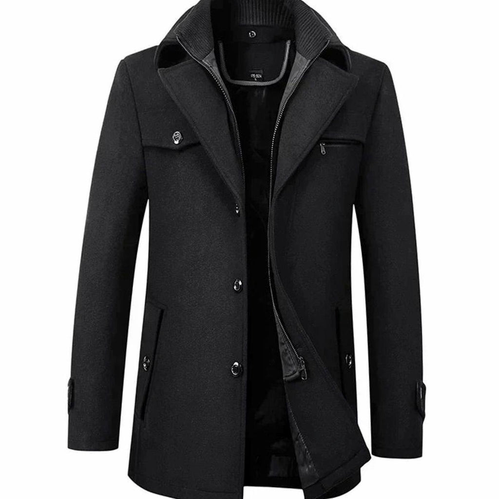 Harrison | Men’s Built-In Zip-Placket Wool-Blend Single-Breasted Coat
