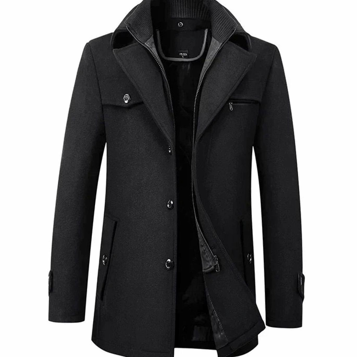 Harrison | Men’s Built-In Zip-Placket Wool-Blend Single-Breasted Coat