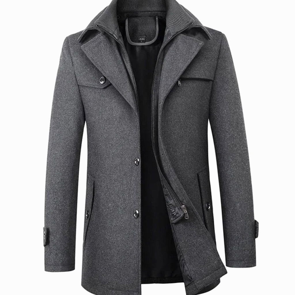 Harrison | Men’s Built-In Zip-Placket Wool-Blend Single-Breasted Coat