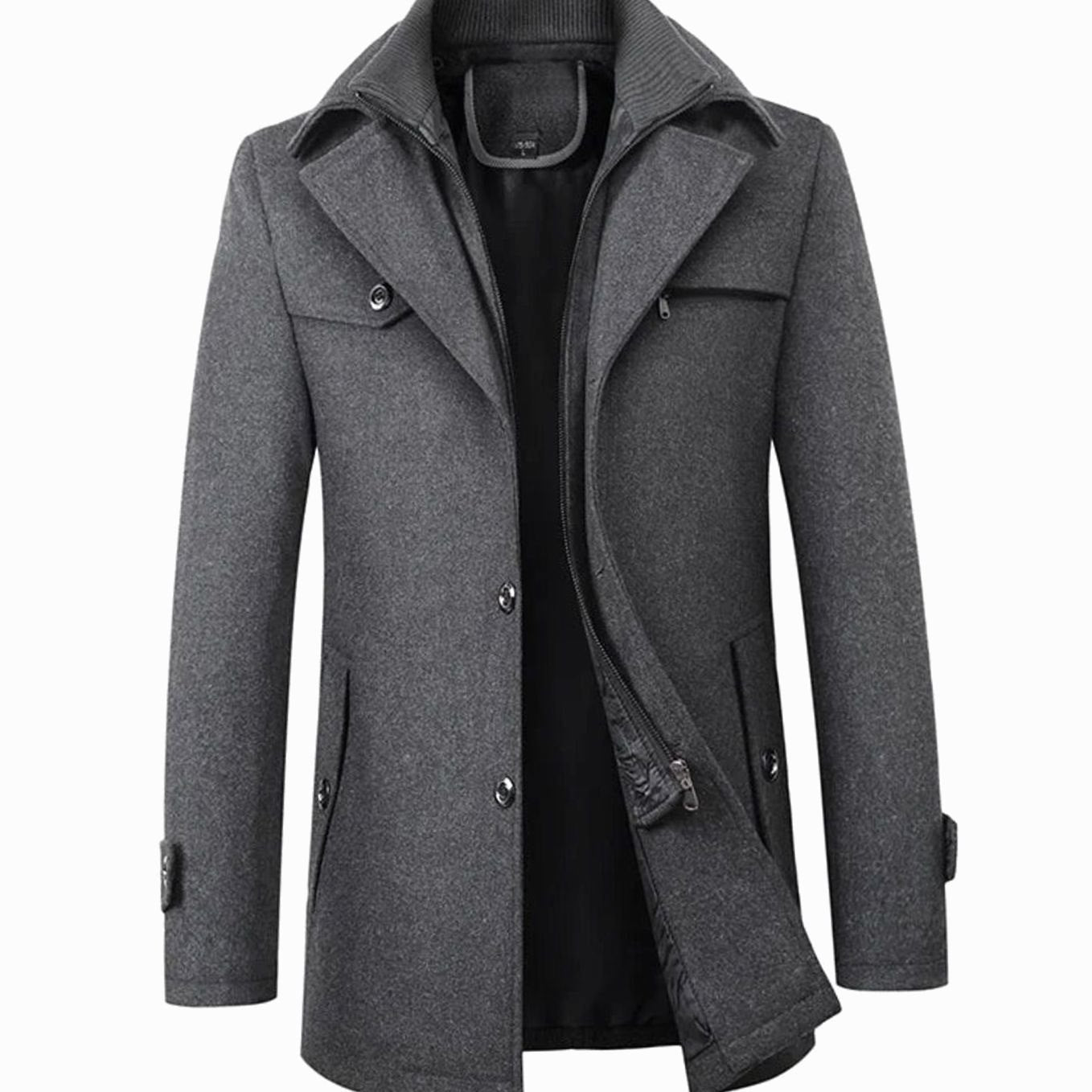 Harrison | Men’s Built-In Zip-Placket Wool-Blend Single-Breasted Coat