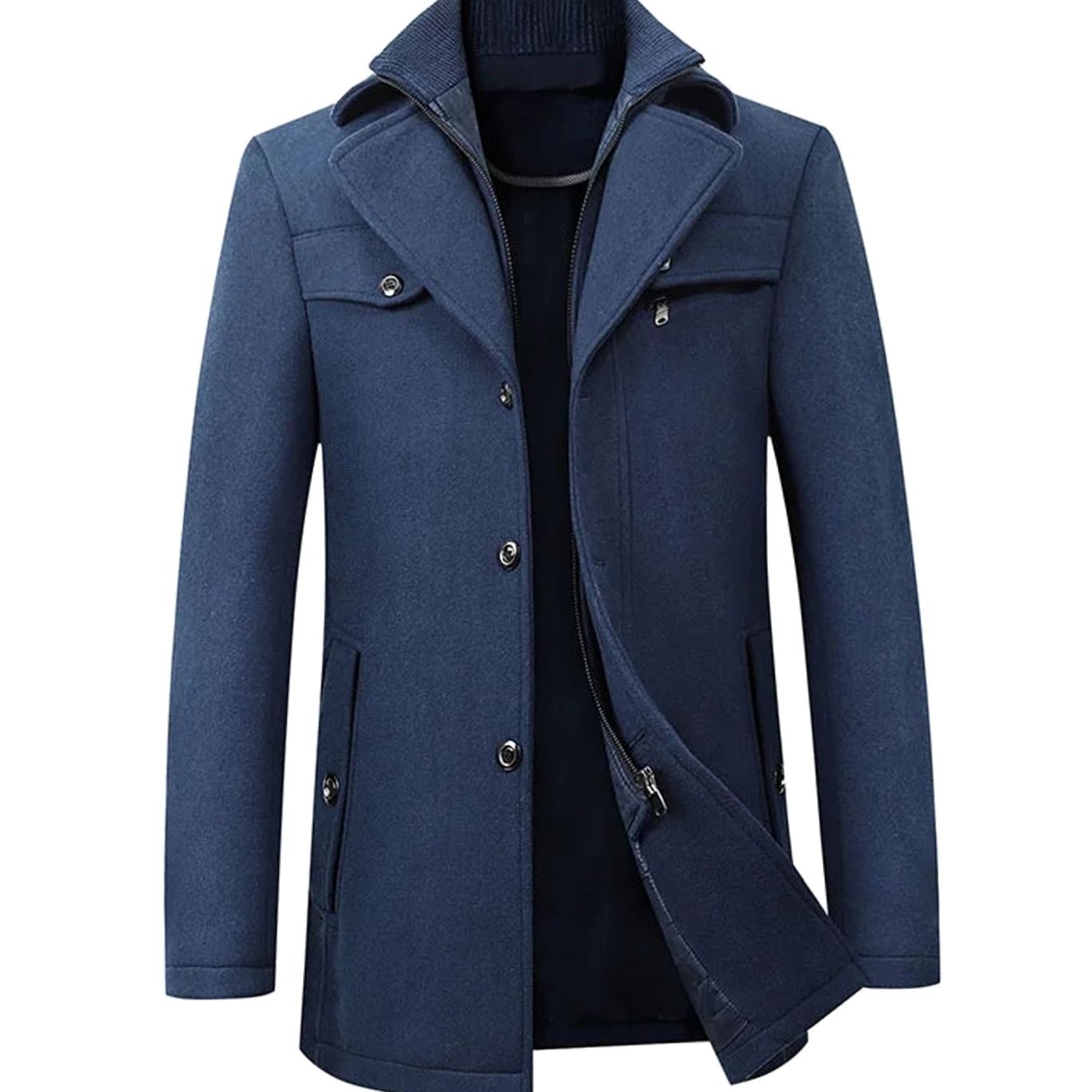 Harrison | Men’s Built-In Zip-Placket Wool-Blend Single-Breasted Coat