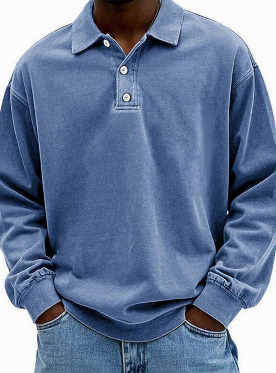 Lucas | Men’s Vintage Washed Long-Sleeve Polo Sweatshirt