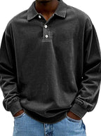 Lucas | Men’s Vintage Washed Long-Sleeve Polo Sweatshirt