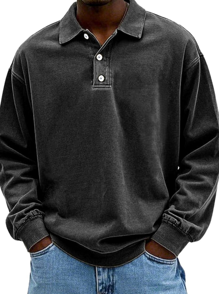 Lucas | Men’s Vintage Washed Long-Sleeve Polo Sweatshirt