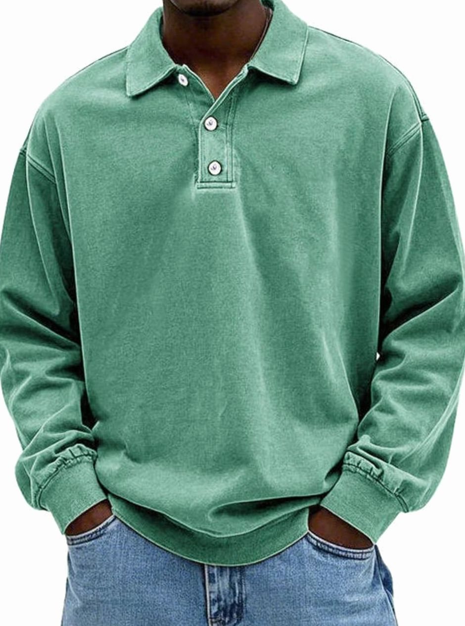 Lucas | Men’s Vintage Washed Long-Sleeve Polo Sweatshirt