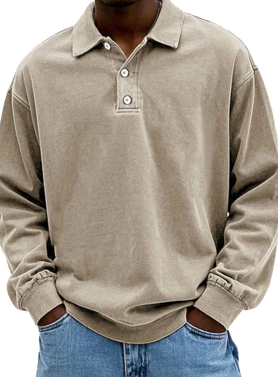 Lucas | Men’s Vintage Washed Long-Sleeve Polo Sweatshirt