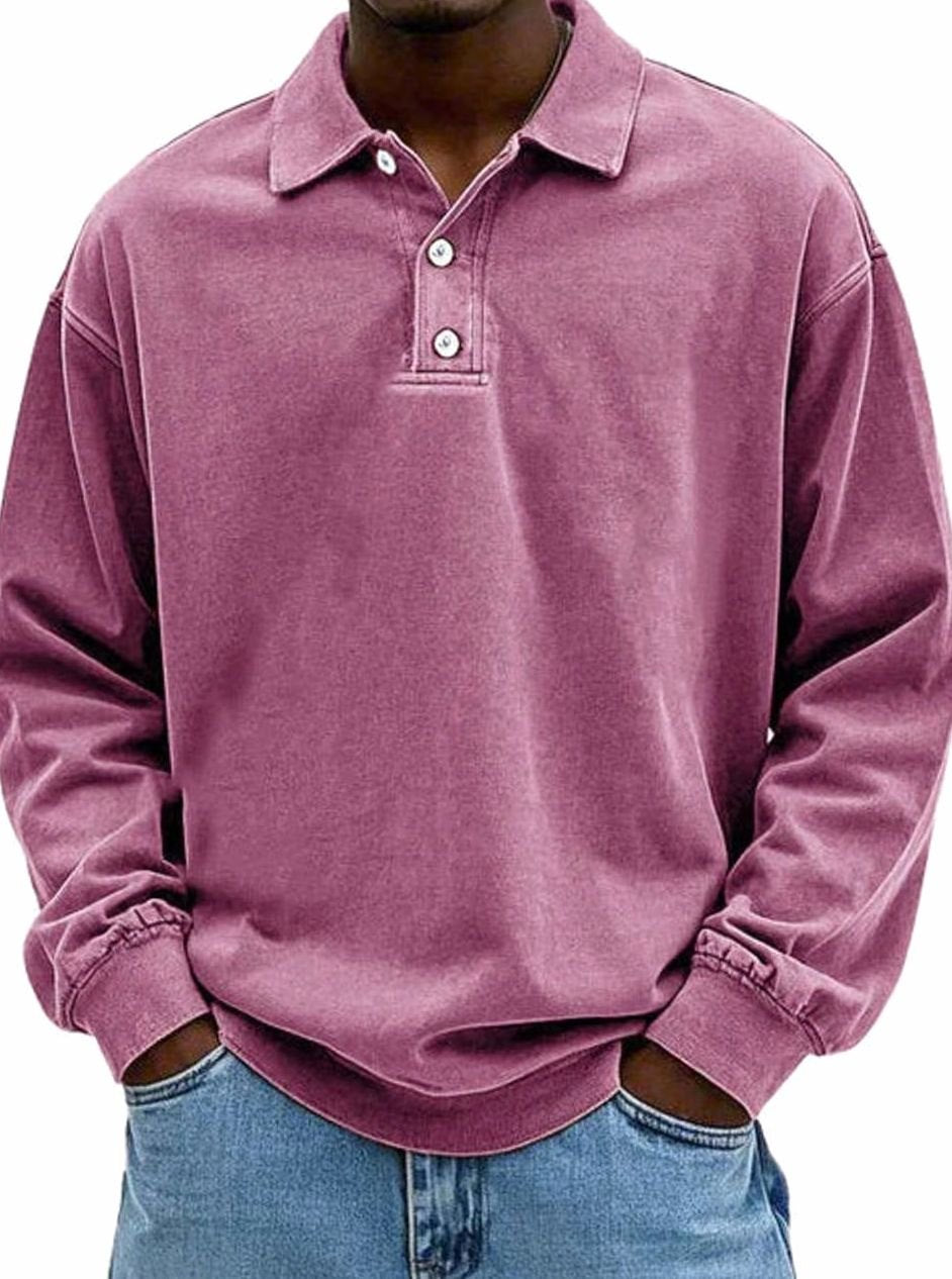 Lucas | Men’s Vintage Washed Long-Sleeve Polo Sweatshirt