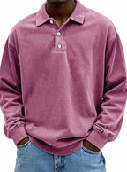 Lucas | Men’s Vintage Washed Long-Sleeve Polo Sweatshirt