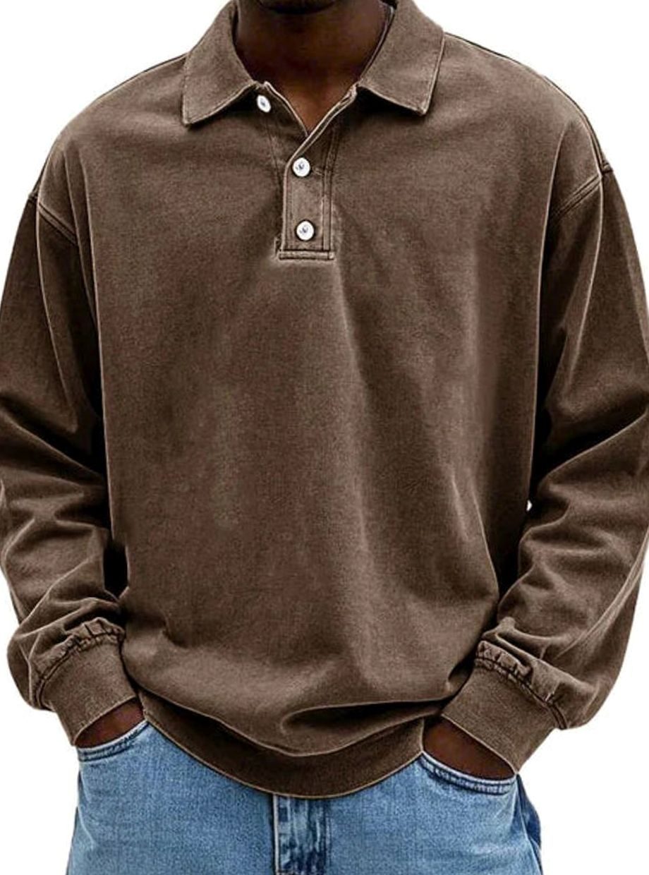 Lucas | Men’s Vintage Washed Long-Sleeve Polo Sweatshirt
