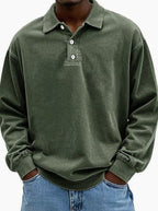 Lucas | Men’s Vintage Washed Long-Sleeve Polo Sweatshirt