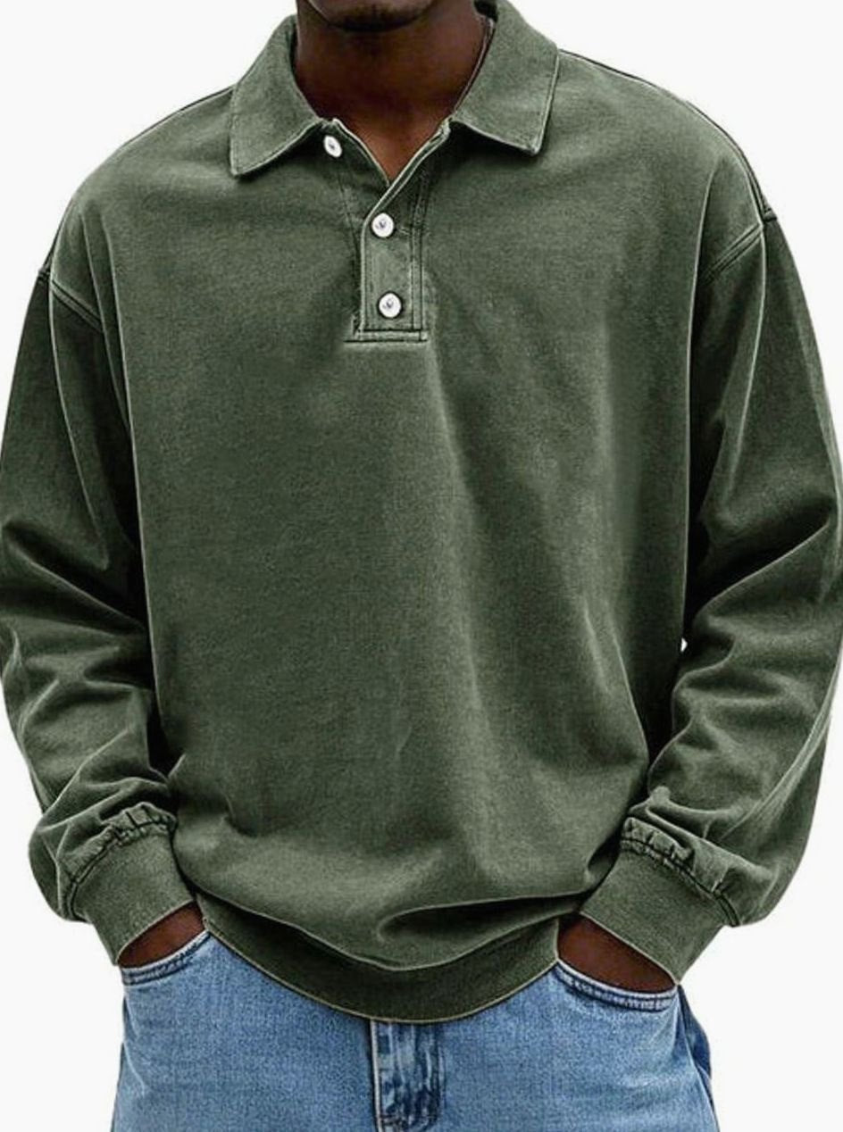 Lucas | Men’s Vintage Washed Long-Sleeve Polo Sweatshirt